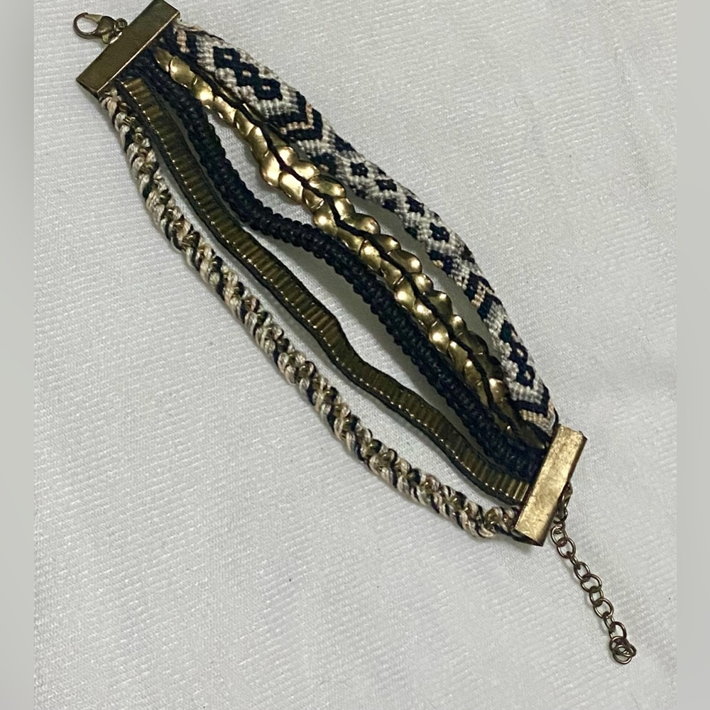 Bohemian Multi-Layer Bracelet with Gold Accents